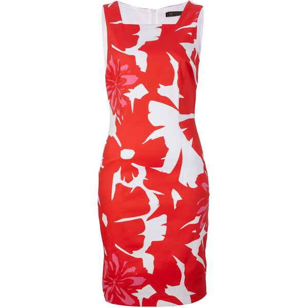 Bonprix Sukienka ołówkowa z nadrukiem czerwony sygnałowy - różowy flaming w kwiaty