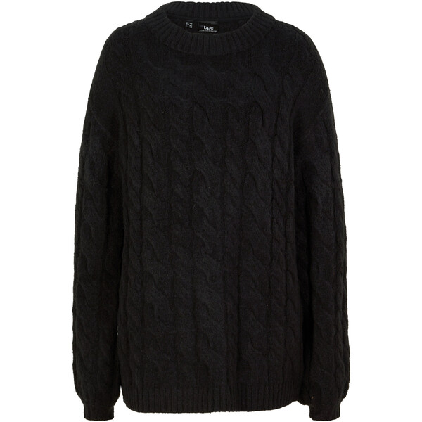 Bonprix Sweter oversize ze wzorem w warkocze czarny