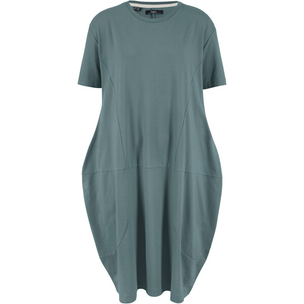 Bonprix Sukienka bawełniana oversize, rękawy 1/2, długość do kolan zielony eukaliptusowy