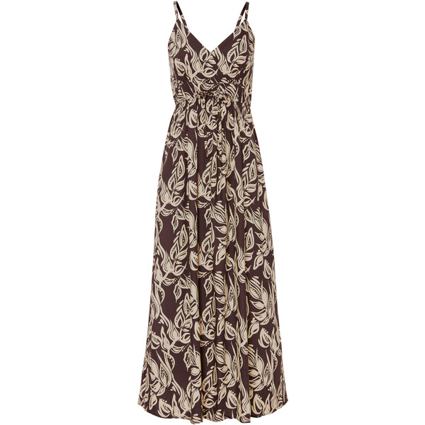 Bonprix Długa sukienka brązowy ziemisty - piaskowy beżowy w roślinny wzór