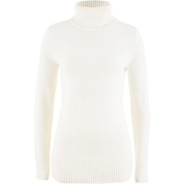 Bonprix Sweter basic z golfem biel wełny