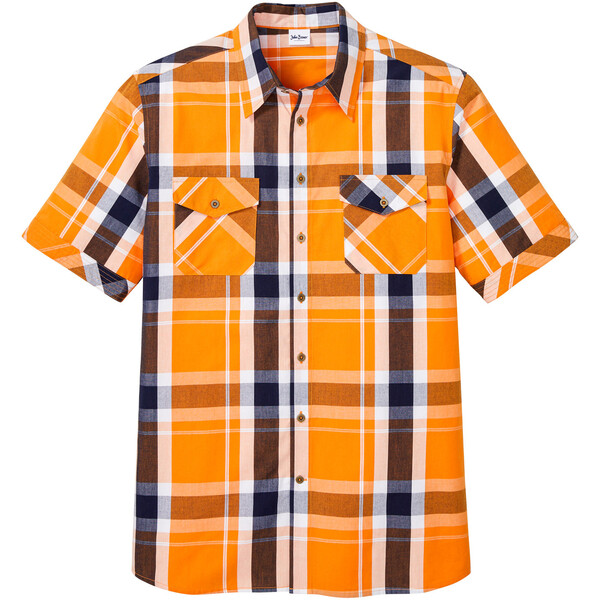 Bonprix Koszula z krótkim rękawem pomarańczowy dyniowy w kratę