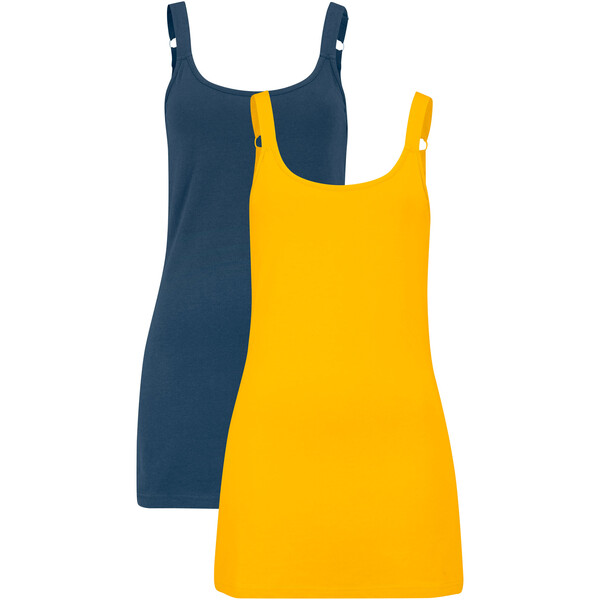 Bonprix Długi top bawełniany na regulowanych ramiączkach (2 szt.) żółty szafranowy - ciemnoniebieski