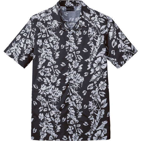 Bonprix Koszula z krótkim rękawem, z nadrukiem w hawajskim stylu czarno-biały w roślinny wzór