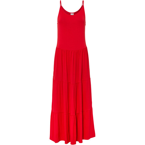 Bonprix Sukienka z dżerseju z wolantami głęboki czerwony