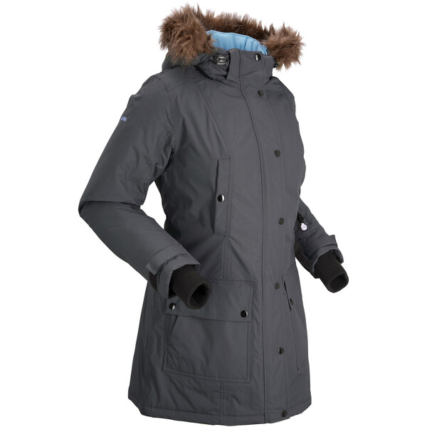 Bonprix Długa kurtka outdoorowa funkcyjna z kapturem antracytowy