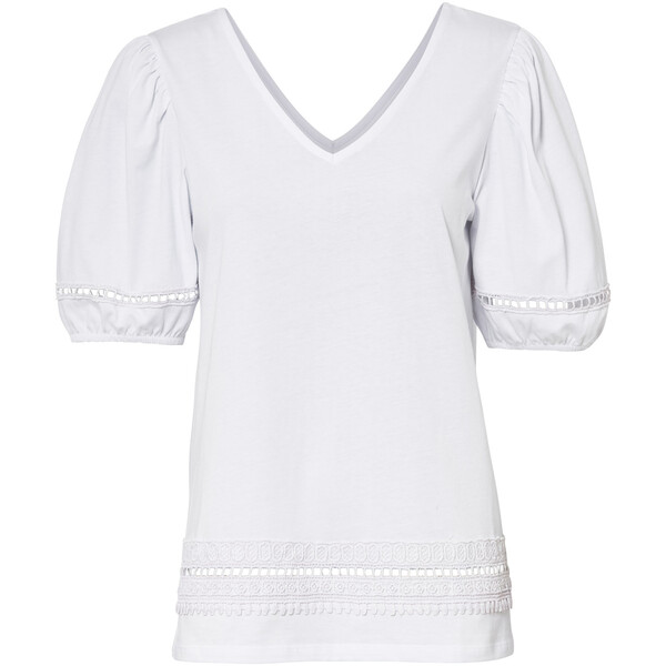 Bonprix T-shirt z szydełkowymi wstawkami biały