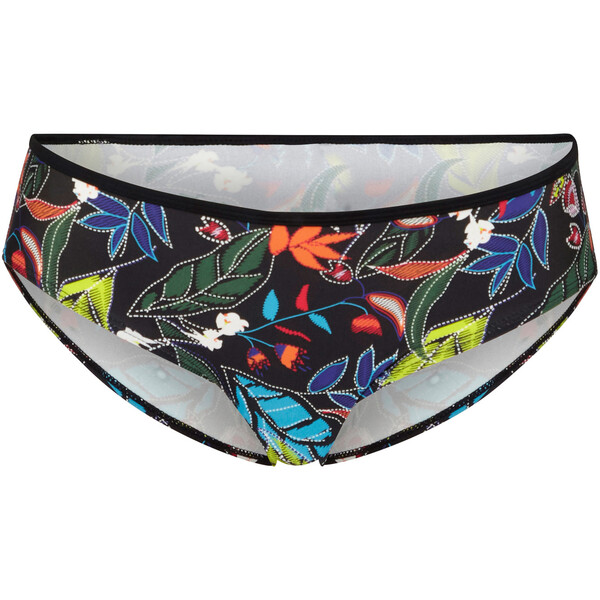 Bonprix Figi bikini z poliamidu z recyklingu czarny w kolorowy roślinny wzór