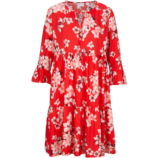 Bonprix Sukienka z wiskozy z nadrukiem czerwony sygnałowy w kwiaty