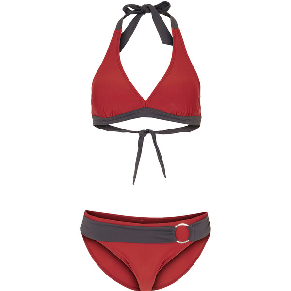 Bonprix Bikini z ramiączkami wiązanymi na szyi (2 części), z poliamidu z recyklingu bordowo-szary