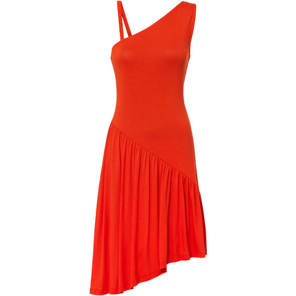 Bonprix Sukienka shirtowa z asymetryczną linią dołu czerwony mak
