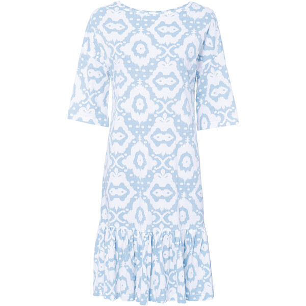Bonprix Sukienka shirtowa z falbaną pudrowy niebieski - biały w deseń paisley