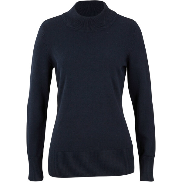 Bonprix Sweter basic ze stójką, z bawełny z recyklingu ciemnoniebieski