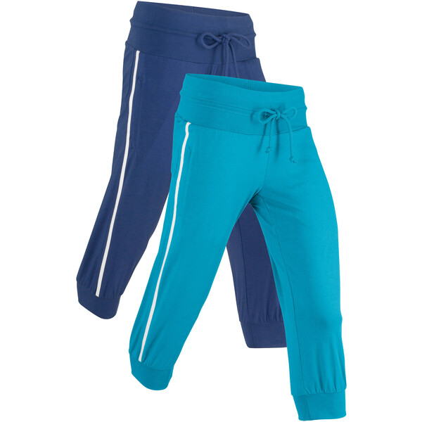 Bonprix Spodnie sportowe 3/4 z bawełny (2 pary) kobaltowy + ciemnoturkusowy