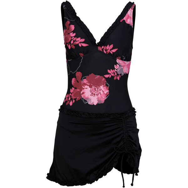 Bonprix Sukienka kąpielowa shape, lekki stopień modelowania sylwetki czarno-różowy w kwiaty