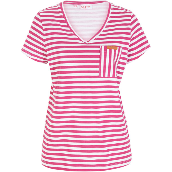Bonprix T-shirt w paski różowy fuksja/biały w paski