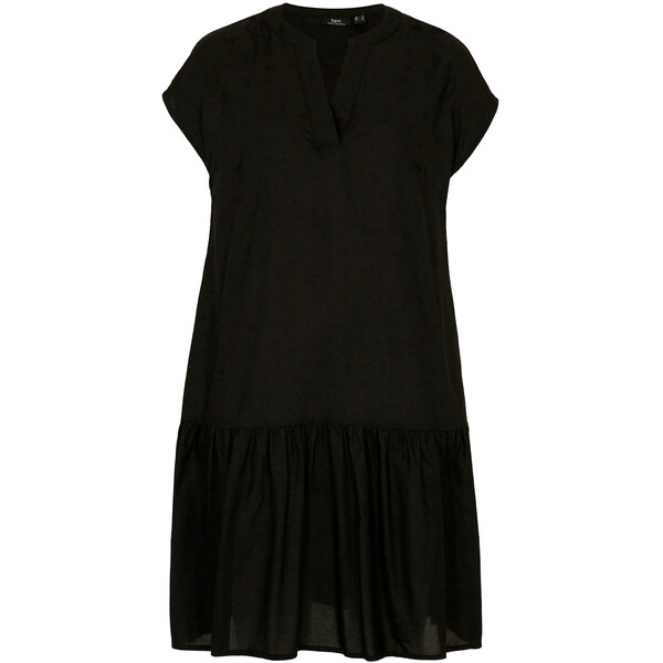 Bonprix Sukienka tunikowa w długości do kolan, z falbaną i dekoltem henley czarny