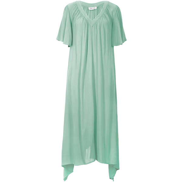 Bonprix Długa sukienka kaftanowa z krepy w szerokim fasonie zielony szałwiowy
