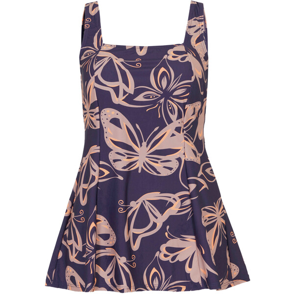 Bonprix Sukienka kąpielowa shape, lekki stopień modelowania sylwetki niebiesko-bladoróżowy z nadrukiem