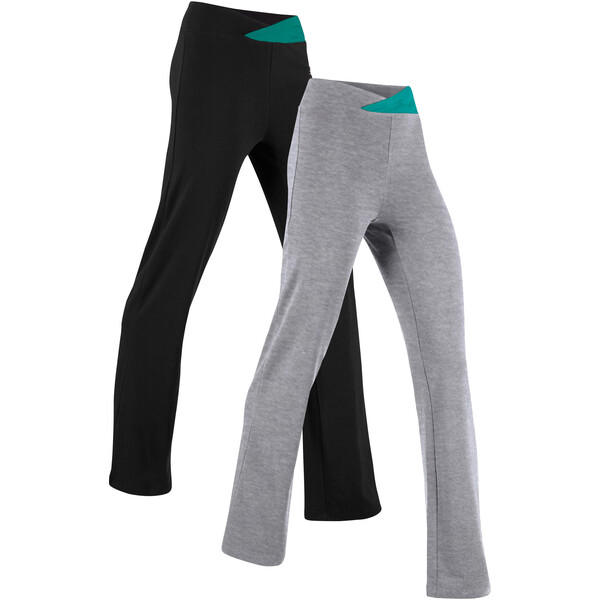 Bonprix Spodnie sportowe ze stretchem (2 pary), Bootcut szary melanż - czarny