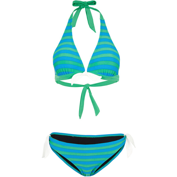 Bonprix Bikini z ramiączkami wiązanymi na szyi (2 części) zielono-niebieski morski w paski