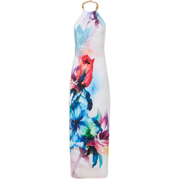 Bonprix Sukienka z dekoltem halter biały w kwiaty