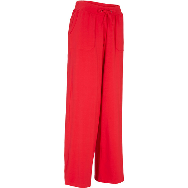 Bonprix Spodnie sportowe bawełniane, szerokie nogawki głęboki czerwony