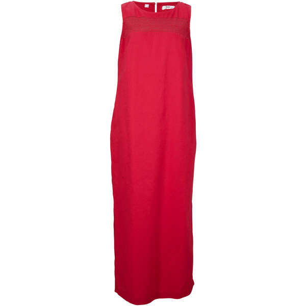 Bonprix Długa sukienka lniana w ażurowy wzór, z rozcięciem z boku czerwień granatu
