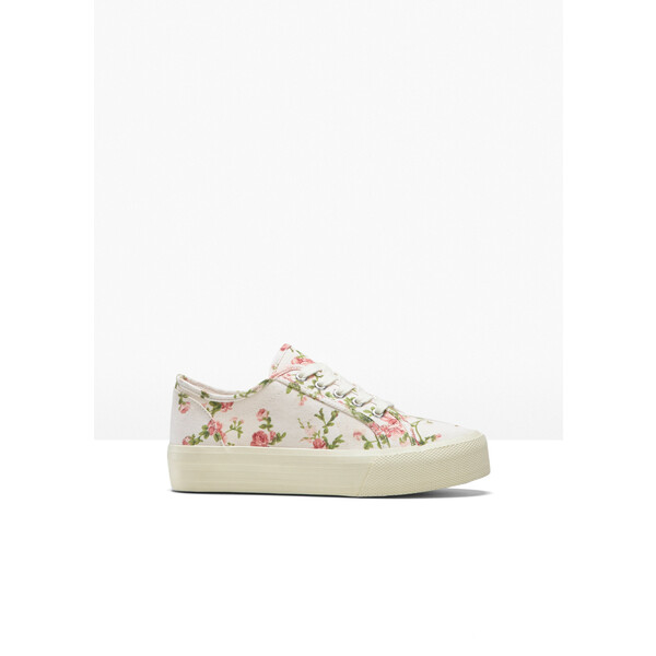 Bonprix Sneakersy na podeszwie platformie biały w kwiaty