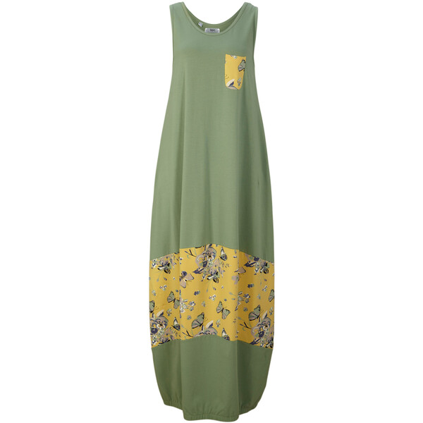 Bonprix Sukienka bawełniana w fasonie o linii litery O zielony piniowy z nadrukiem