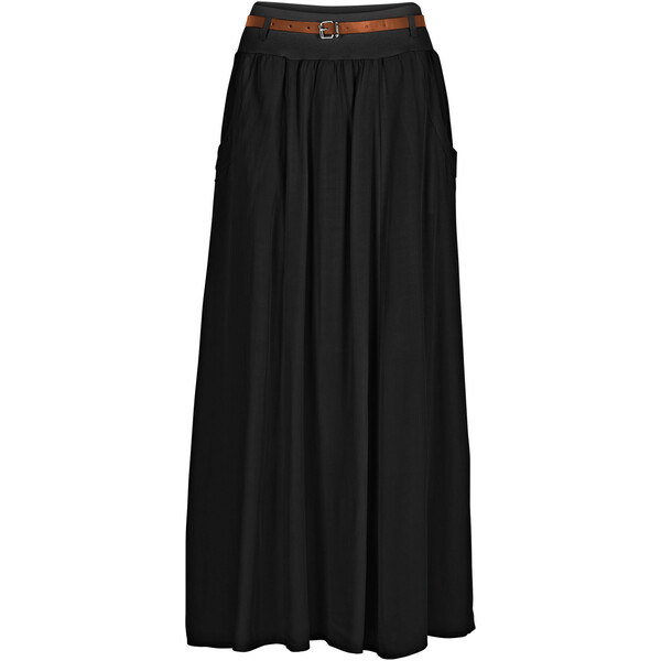 Bonprix Spódnica maxi z paskiem (2 części), w długości dla niższych kobiet czarny