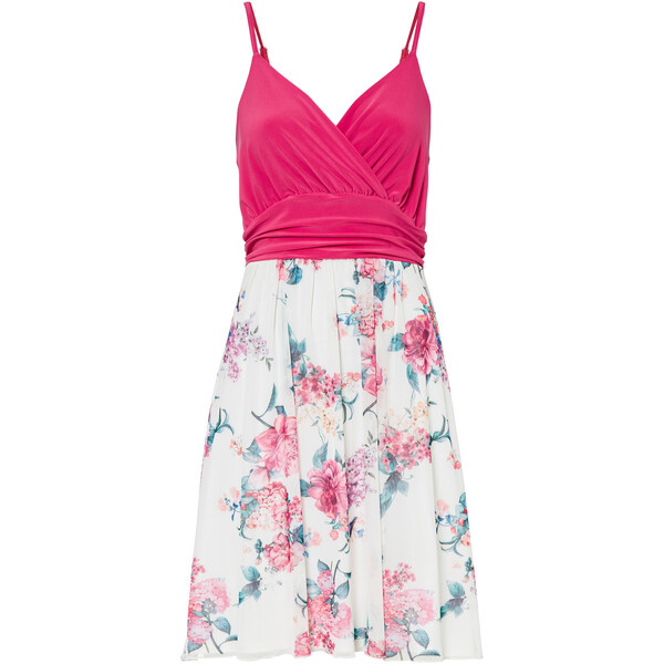 Bonprix Sukienka z częścią spódnicową z siatkowego materiału z nadrukiem różowy w kwiaty
