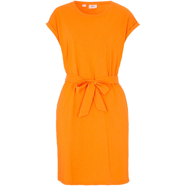 Bonprix Sukienka shirtowa z wiązanym paskiem pomarańczowy