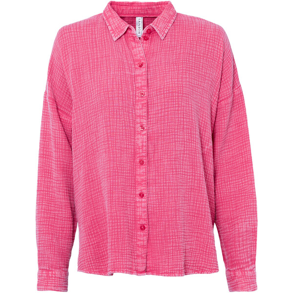 Bonprix Szeroka bluzka muślinowa z efektem used różowy „pink lady” used