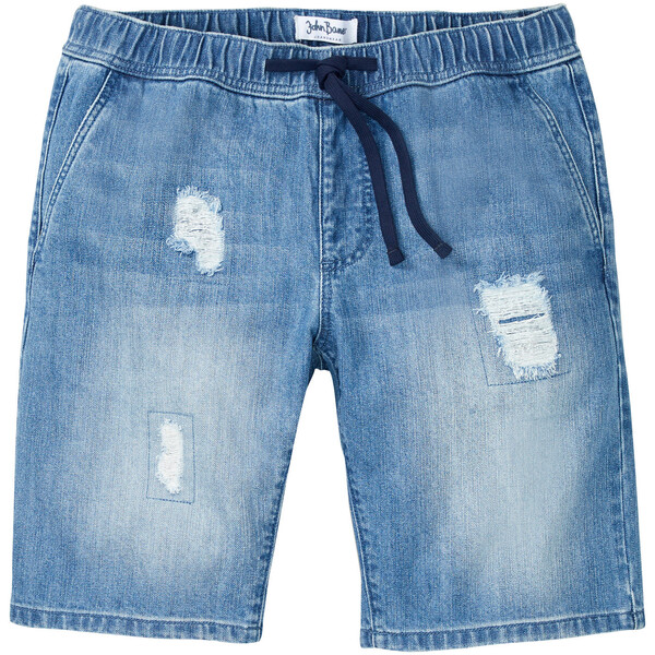 Bonprix Bermudy dżinsowe z elastycznym paskiem, Regular Fit niebieski denim "used"
