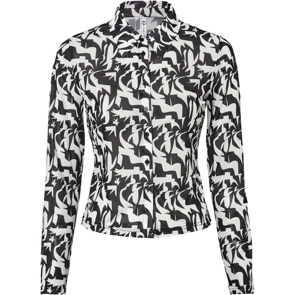 Bonprix Bluzka shirtowa z siatkowego materiału biało-czarny w graficzny wzór