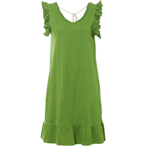 Bonprix Sukienka shirtowa z koronkową wstawką zielony leśny