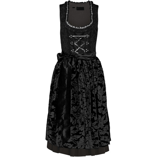 Bonprix Sukienka ludowa z fartuchem z cekinami (2 części) czarny wzorzysty