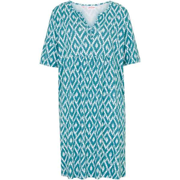 Bonprix Sukienka shirtowa z nadrukiem kobaltowo-turkusowy - biały w graficzny wzór