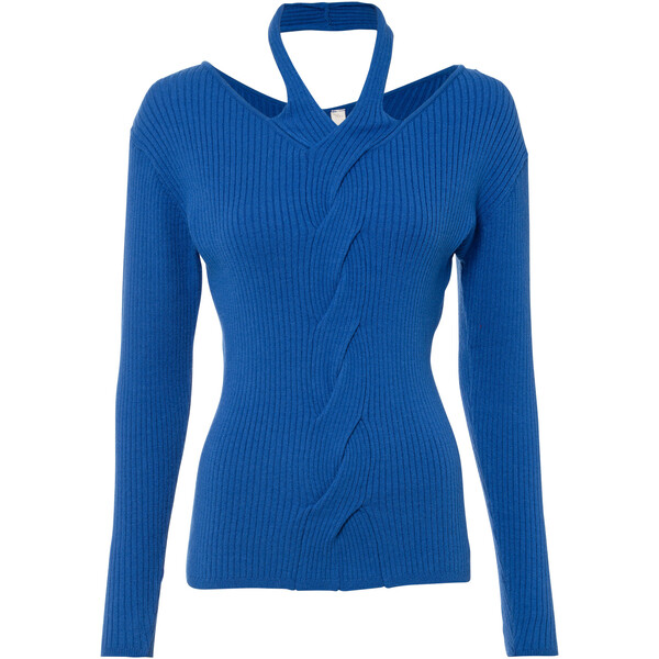 Bonprix Sweter w warkocze, z dekoltem halter niebieski arktyczny