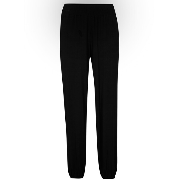 Bonprix Spodnie z wiskozy z paskiem przeszytym cienkimi gumkami i elastycznym dołem nogawek czarny