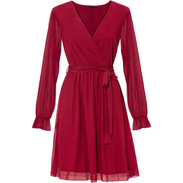 Bonprix Sukienka z siatkowego materiału ciemnoczerwony