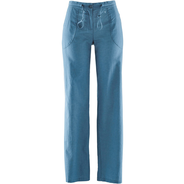 Bonprix Spodnie lniane z szerokimi nogawkami niebieski dżins