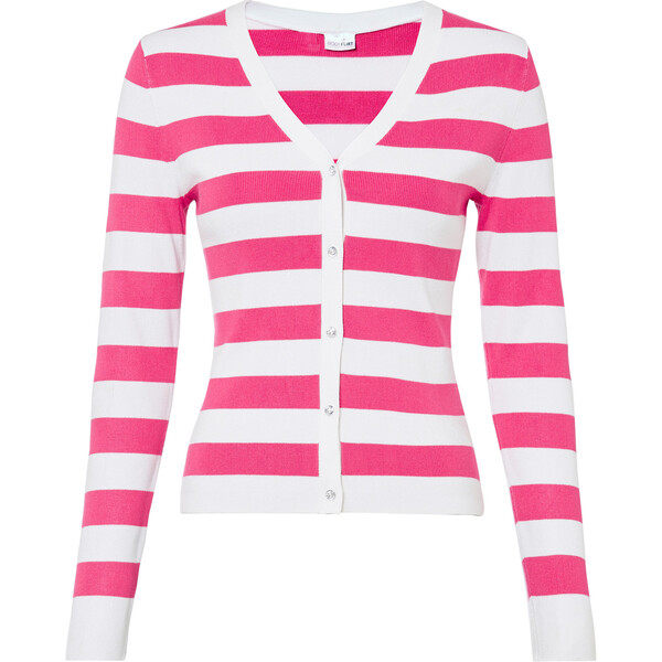 Bonprix Sweter rozpinany różowy „pink lady” - biały w paski