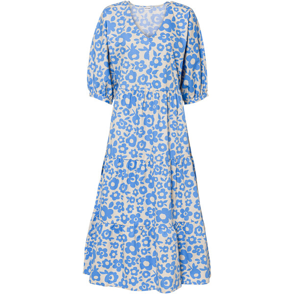 Bonprix Długa sukienka niebiesko-jasny piaskowy w kwiaty