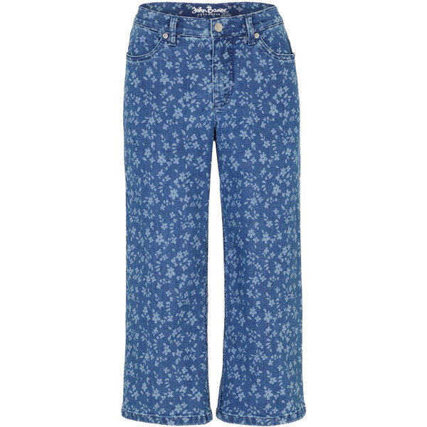 Bonprix Dżinsy culotte z nadrukiem niebieski denim w roślinny wzór