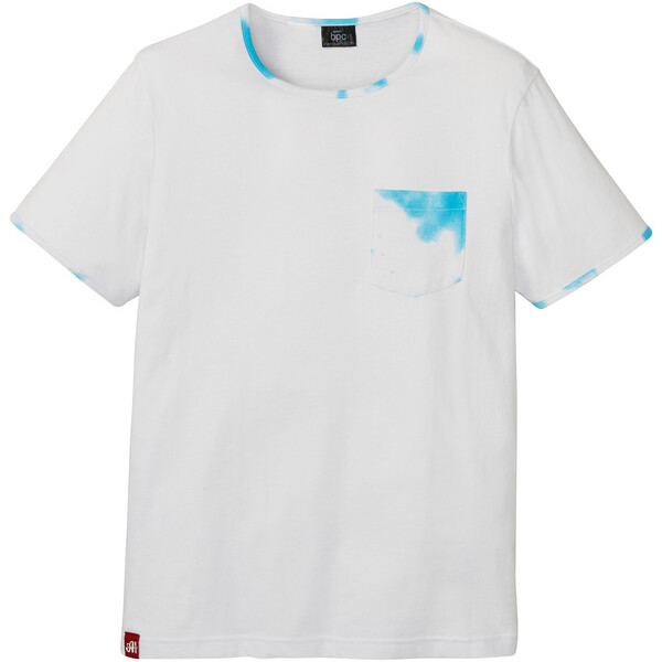 Bonprix T-shirt z kieszonką na wys. piersi z nadrukiem biało-turkusowy