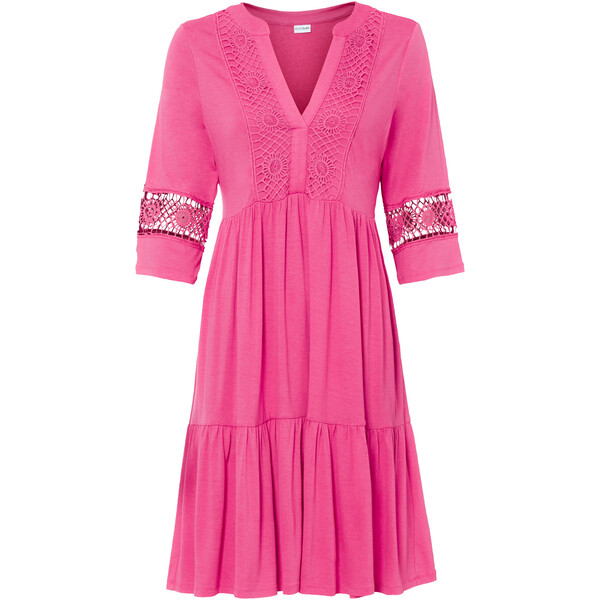 Bonprix Sukienka tunikowa z koronką różowy „pink lady”