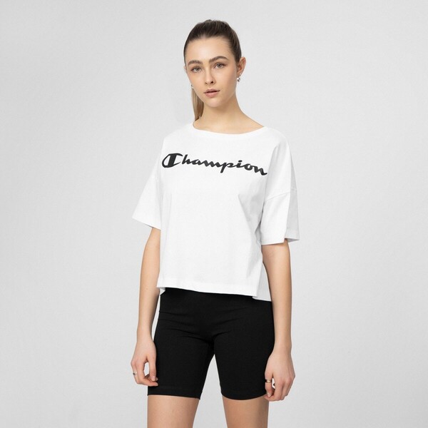 Damski t-shirt crop top CHAMPION LEGACY Script Logo Cropped T-Shirt - biały