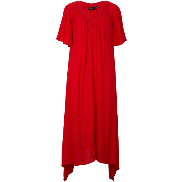 Bonprix Długa sukienka kaftanowa z krepy w szerokim fasonie truskawowy